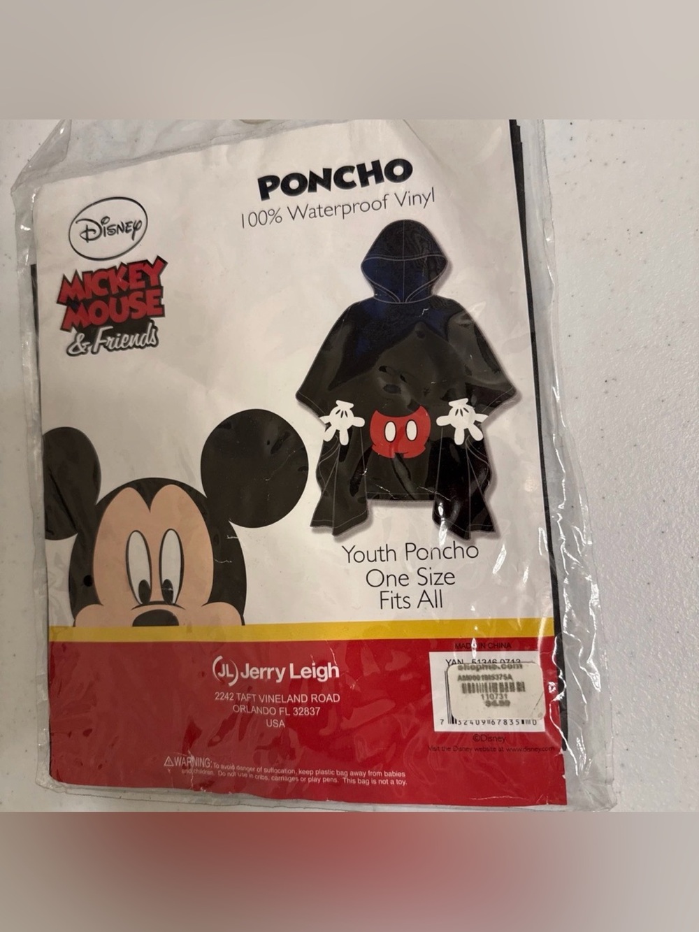 Disney Mickey Mouse 100% Waterproof Youth Poncho Jerry Leigh One Size All